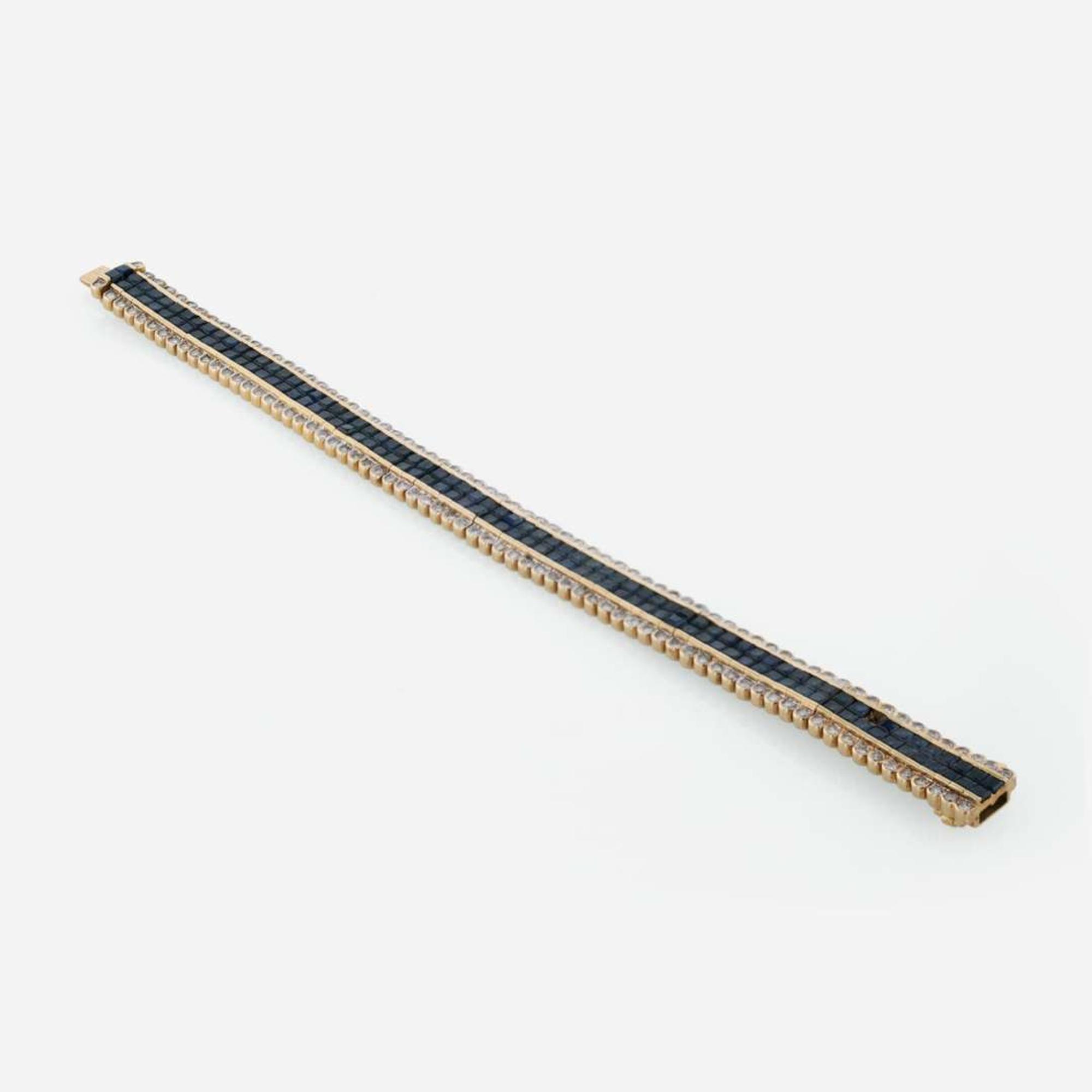 Sapphire, Diamond, and 18K Yellow Gold Invisible Set Bracelet