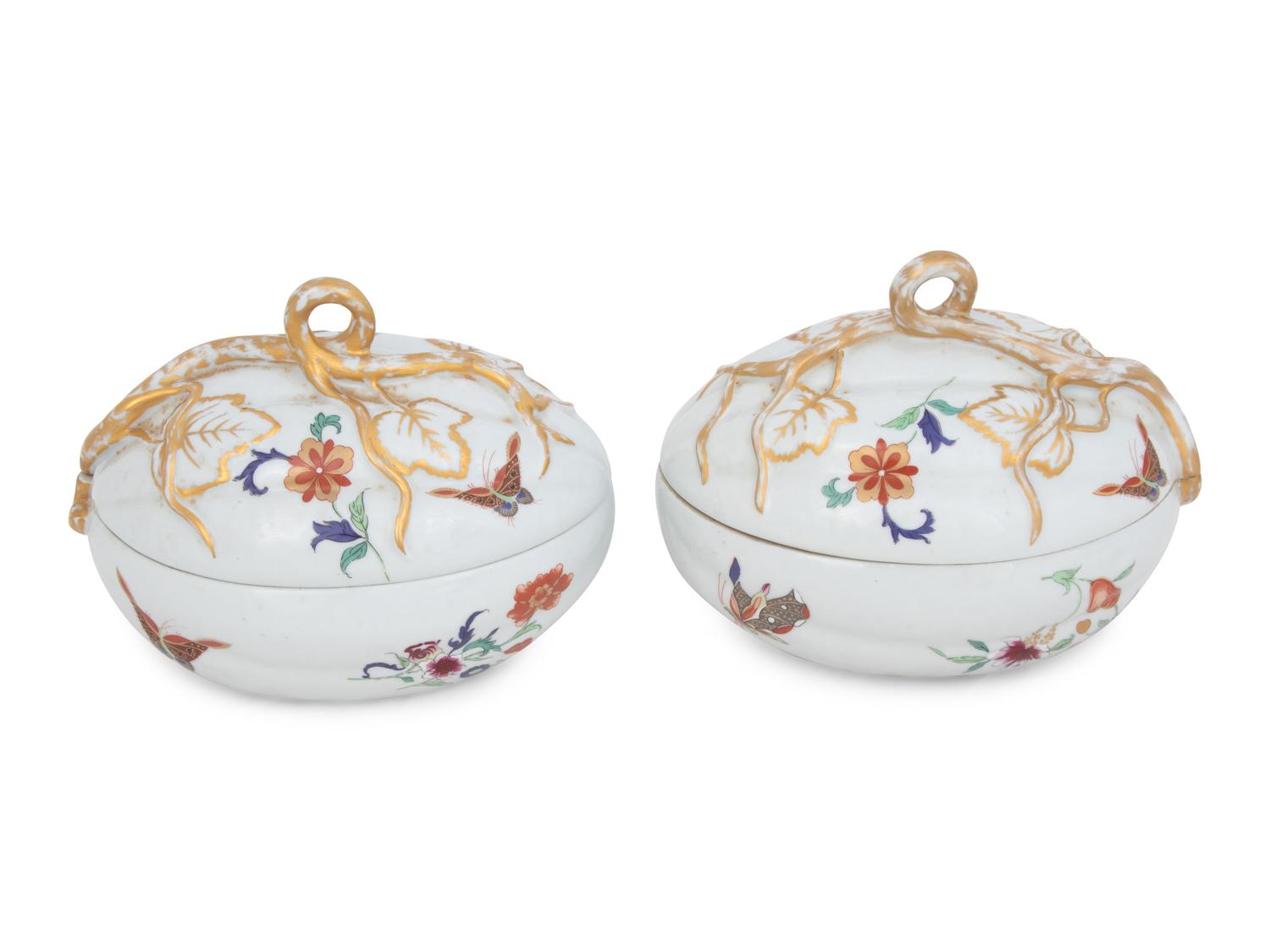 A Pair of Porcelain Melon-Form Boxes