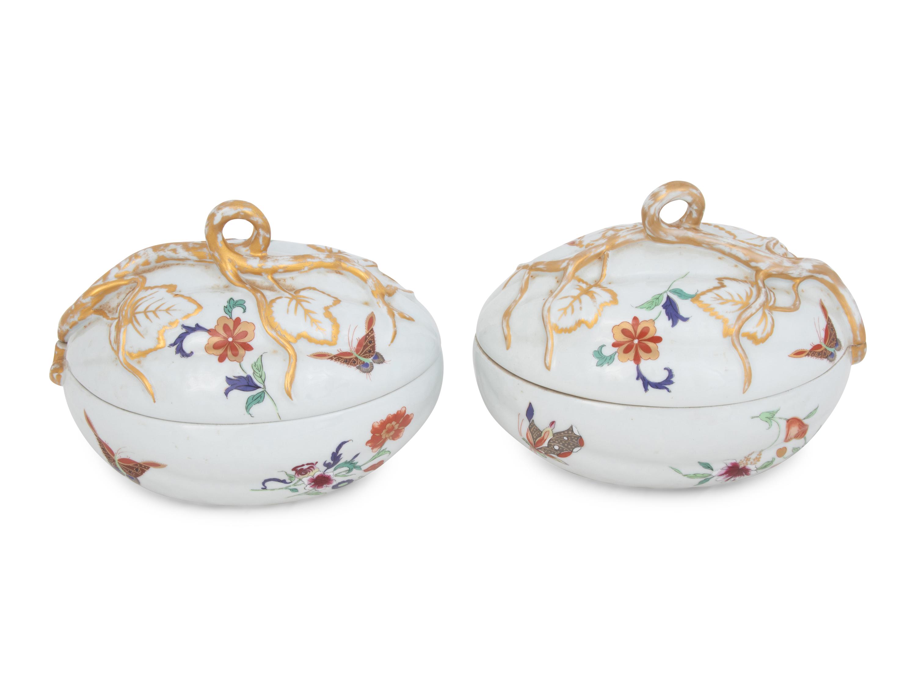 A Pair of Porcelain Melon-Form Boxes