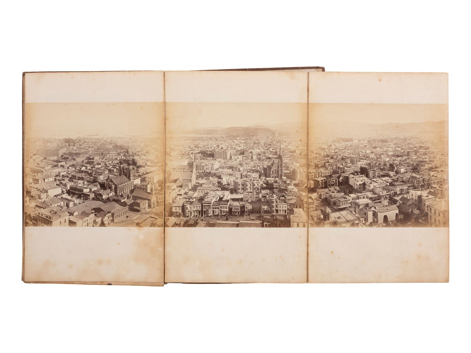 [WESTERN AMERICANA]. MUYBRIDGE, Eadweard (1830-1904), photographer. Panorama of San Francisco from California St. Hill . 1877. 11-panel albumen photograph panorama.