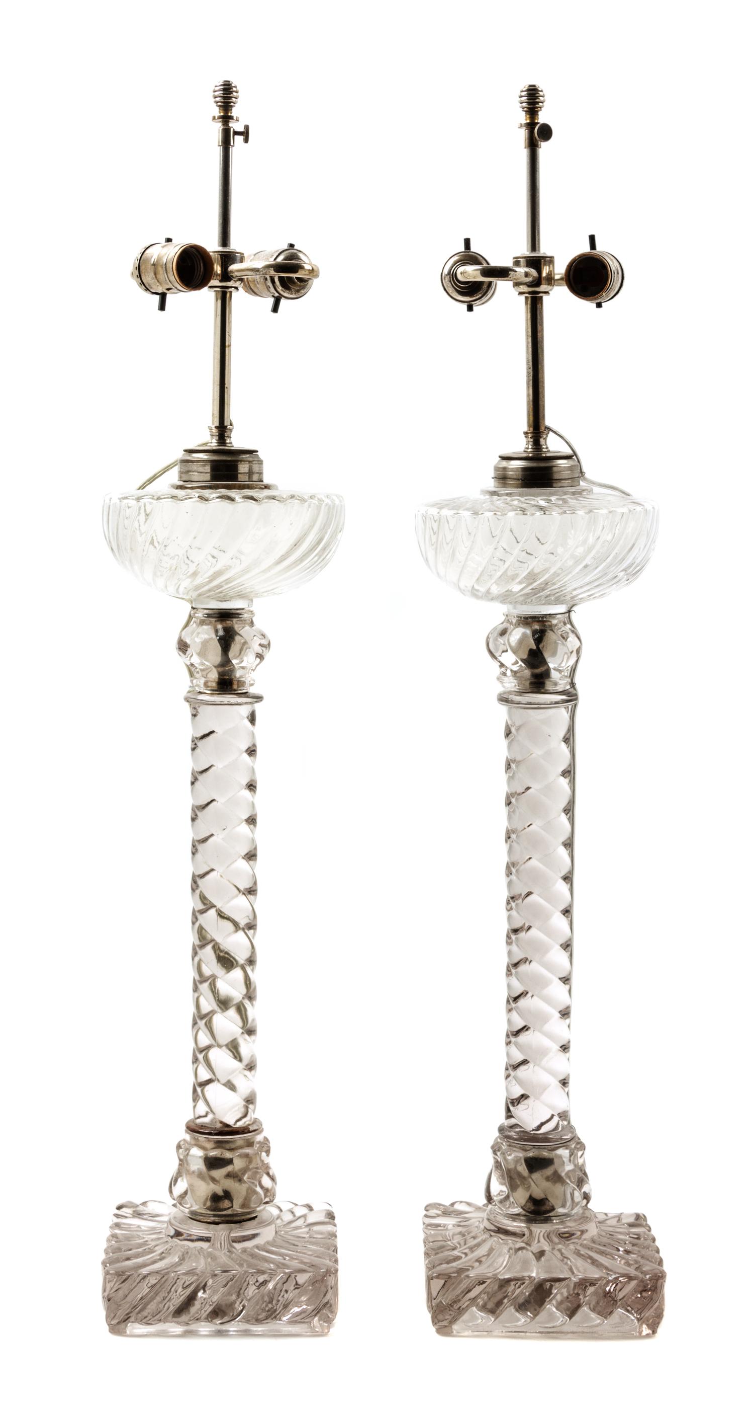 A Pair of Baccarat Molded Glass Fluid Lamps Height 33 inches. — EARLY 20TH CENTURY