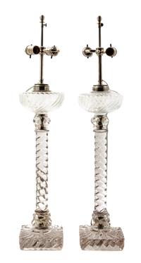 A Pair of Baccarat Molded Glass Fluid Lamps Height 33 inches. — EARLY 20TH CENTURY