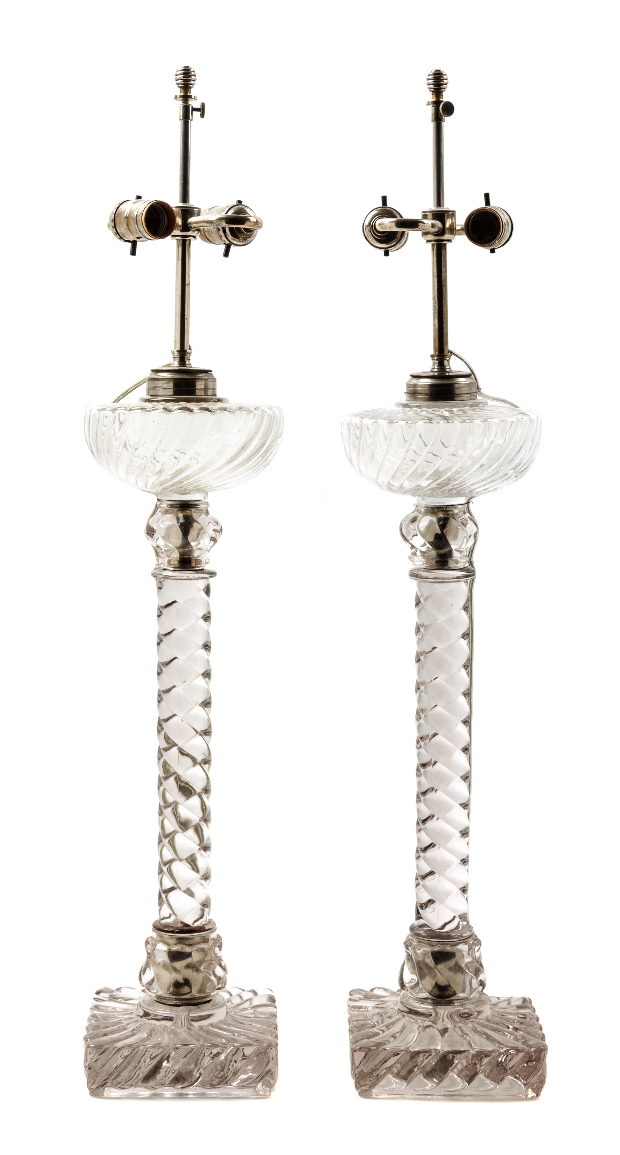 A Pair of Baccarat Molded Glass Fluid Lamps Height 33 inches. — EARLY 20TH CENTURY