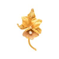 YELLOW GOLD AND PEARL ORCHID BROOCH