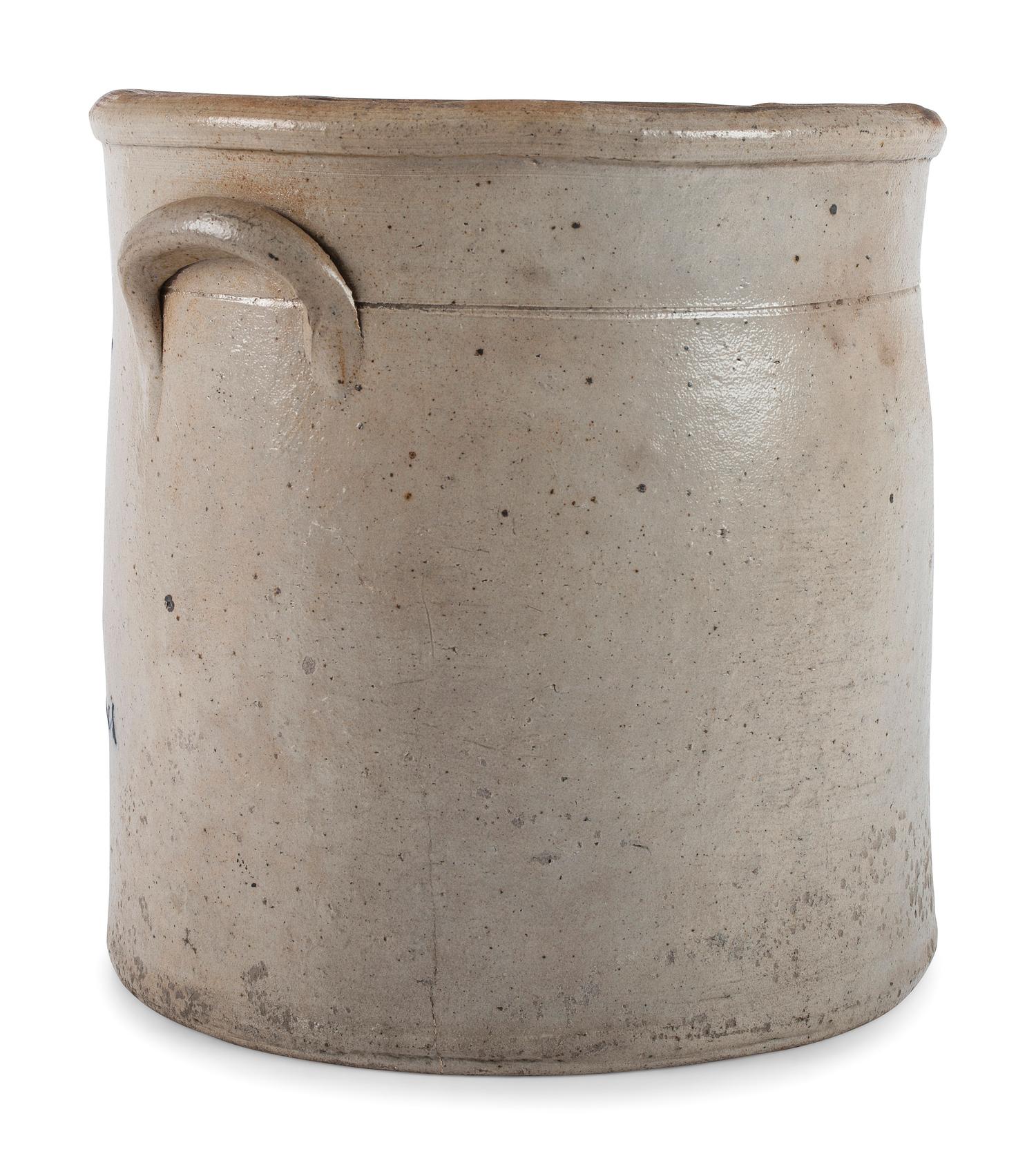 An Ohio Cobalt Script-Painted Three Gallon Stoneware Crock