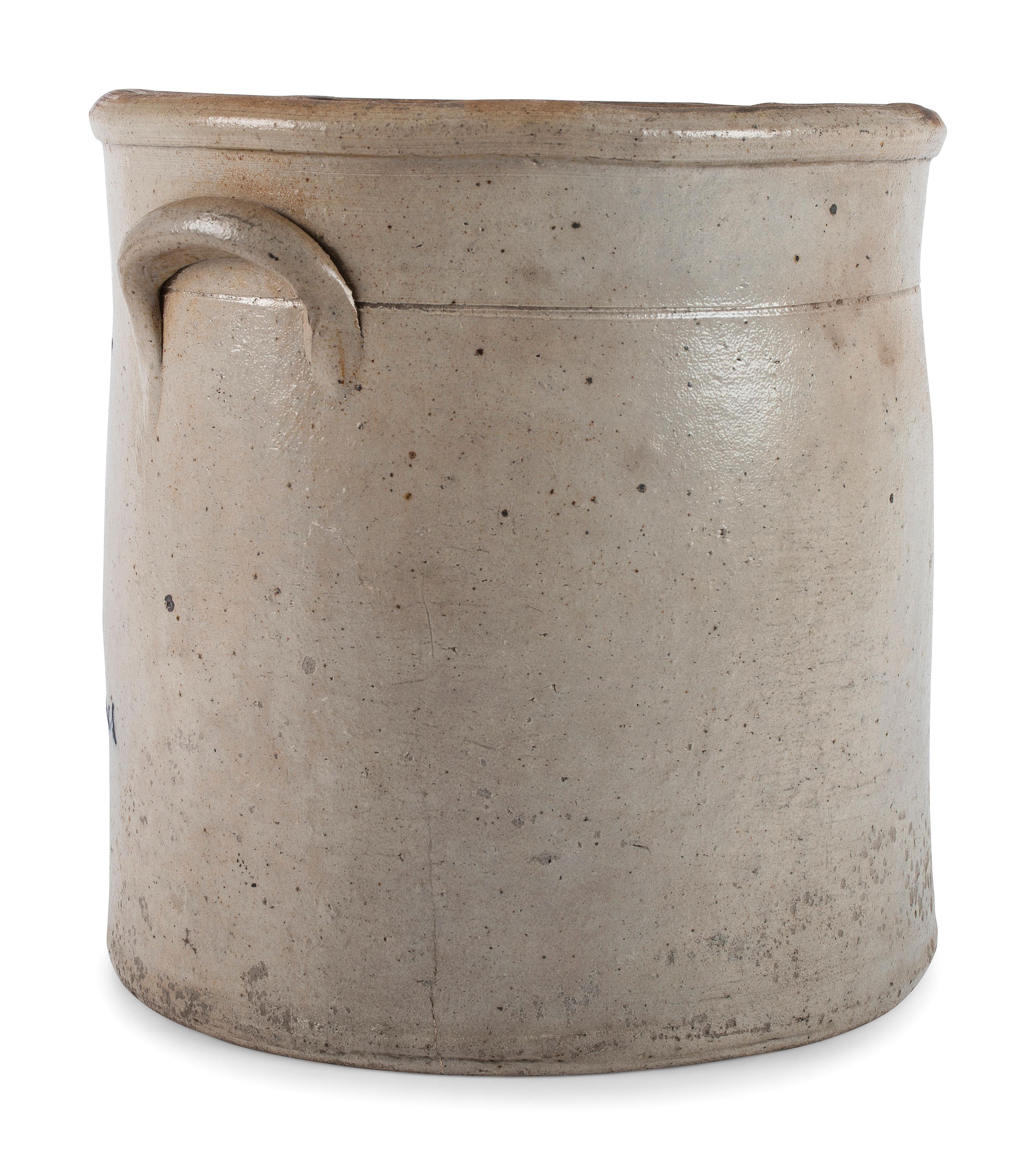 An Ohio Cobalt Script-Painted Three Gallon Stoneware Crock