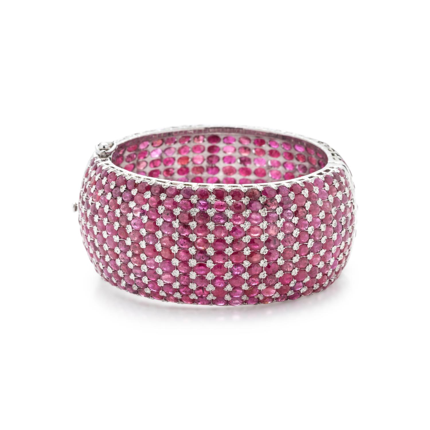 STERLING SILVER AND RUBY BANGLE BRACELET
