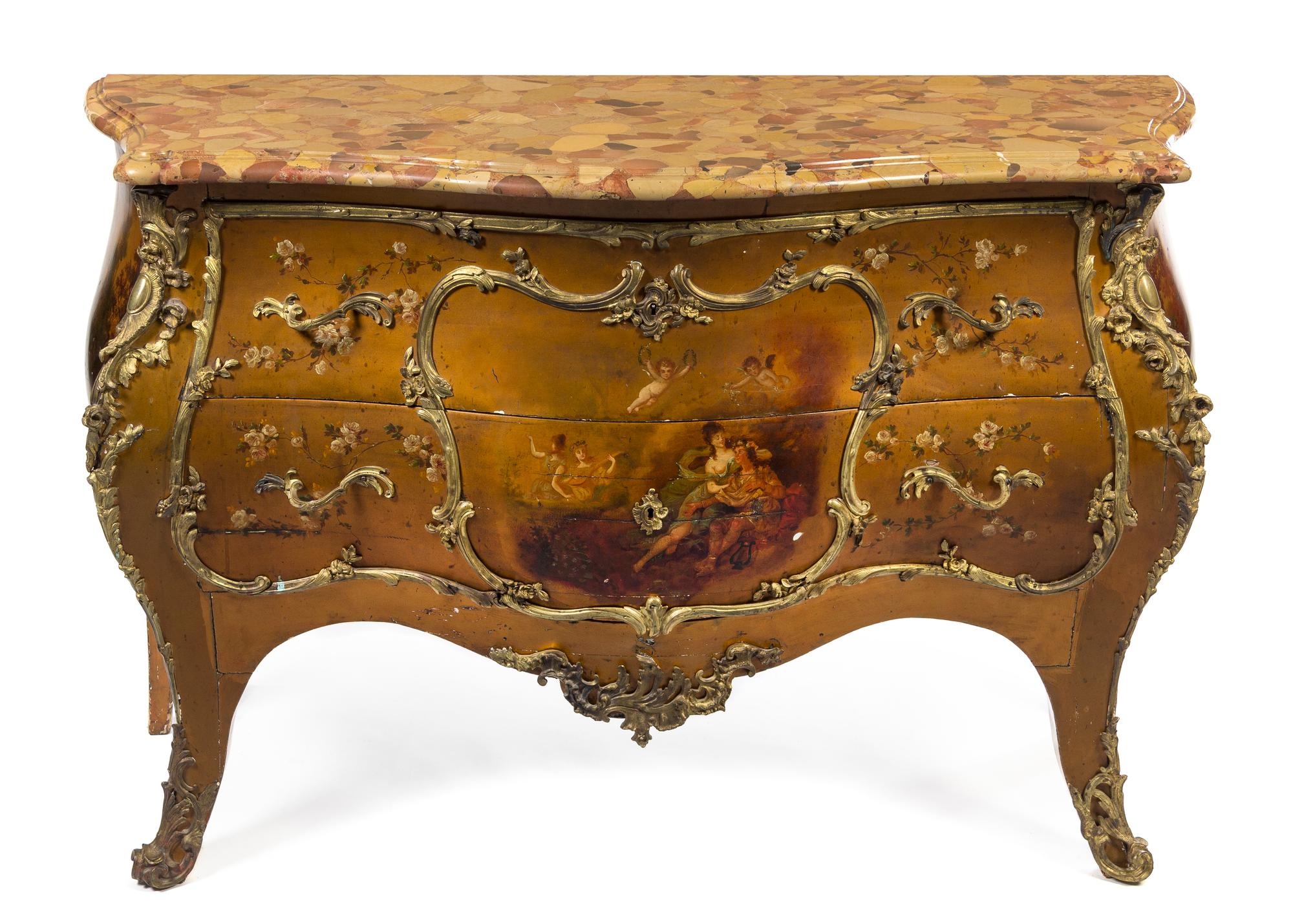A Louis XV Style Gilt Bronze Mounted Vernis Martin Commode Height 36 1/2 x width 55 x depth 22 inches. — 19TH CENTURY