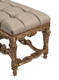 A Pair of Regence Style Leather Upholstered Silvered and Giltwood Benches