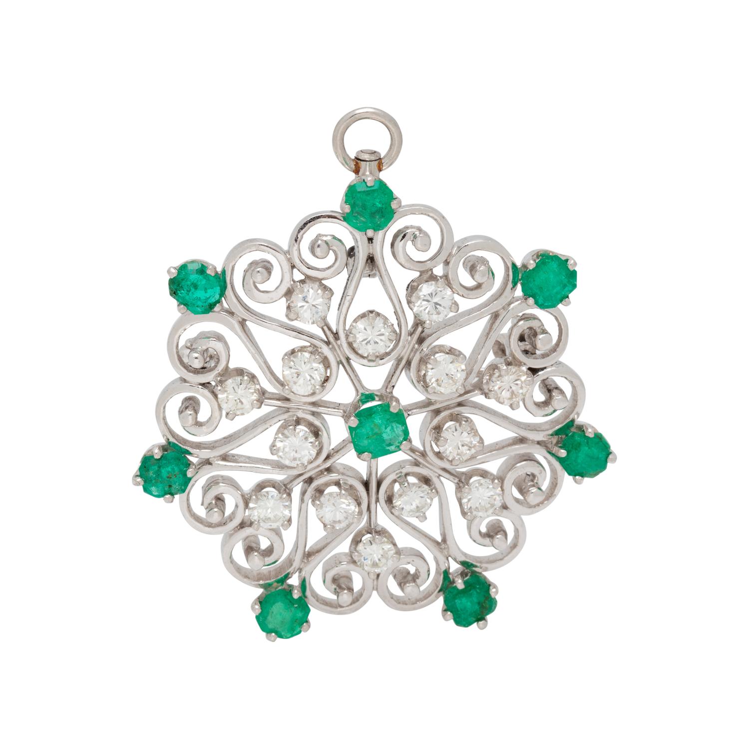 EMERALD AND DIAMOND PENDANT/BROOCH