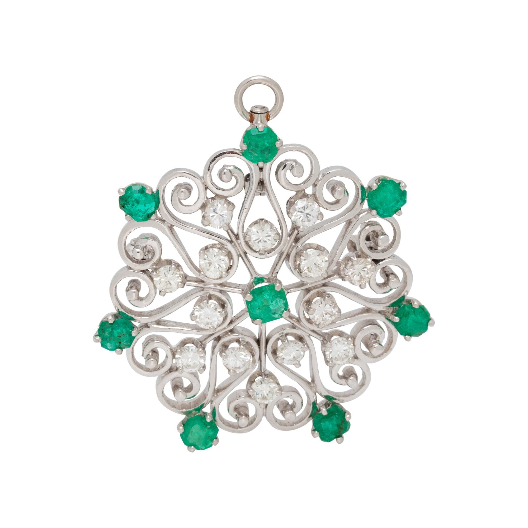 EMERALD AND DIAMOND PENDANT/BROOCH