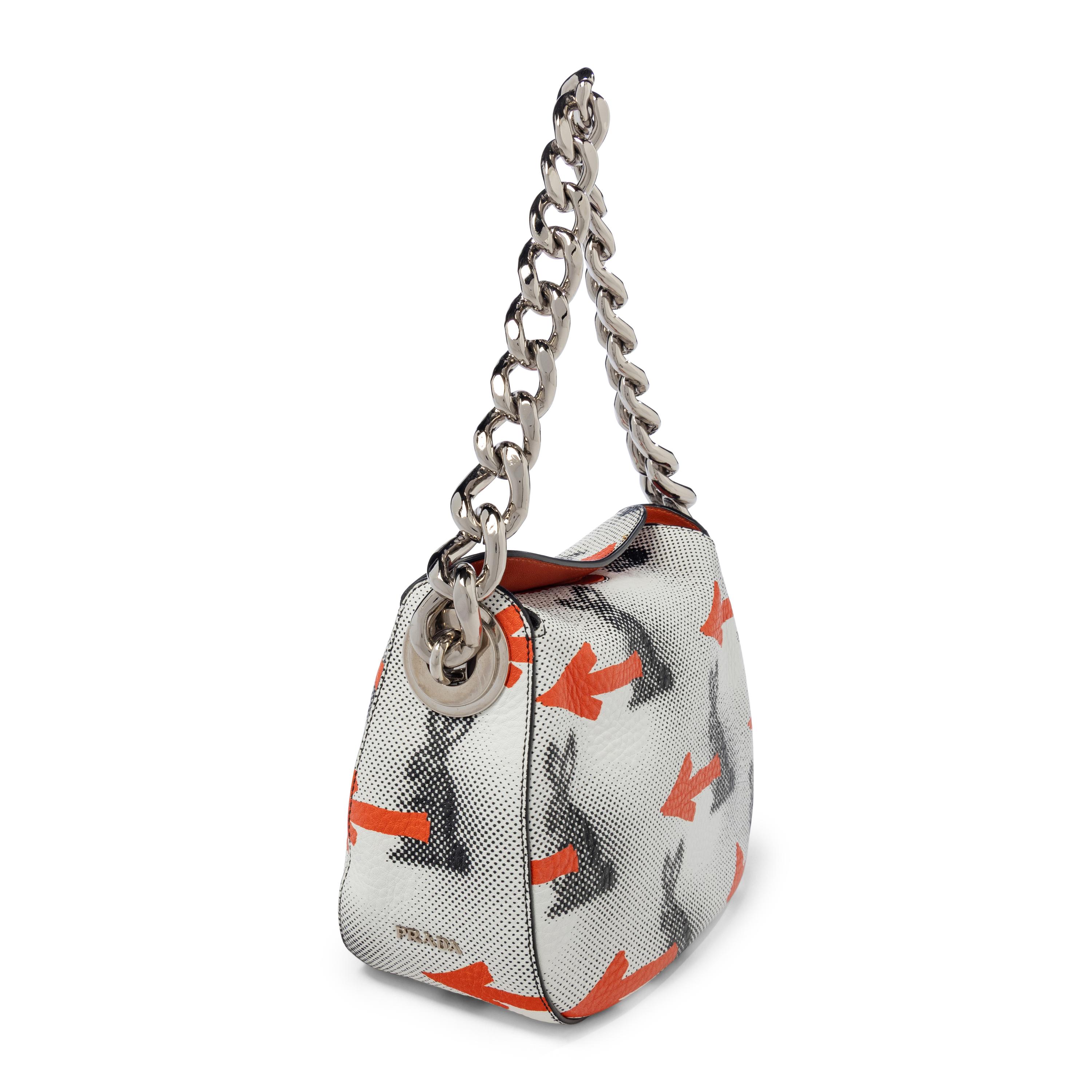 PRADA, BUNNY-ARROW PRINT LEATHER HANDBAG