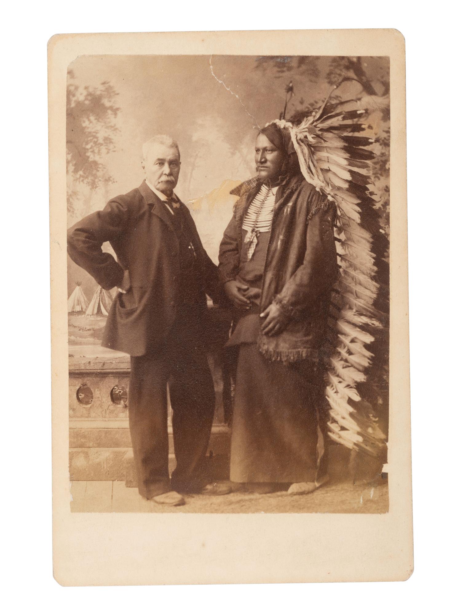 [BARRY, David F. (1854-1934), photographer]. Cabinet card of Chief John Grass and American fur trader Alexander Faribault.