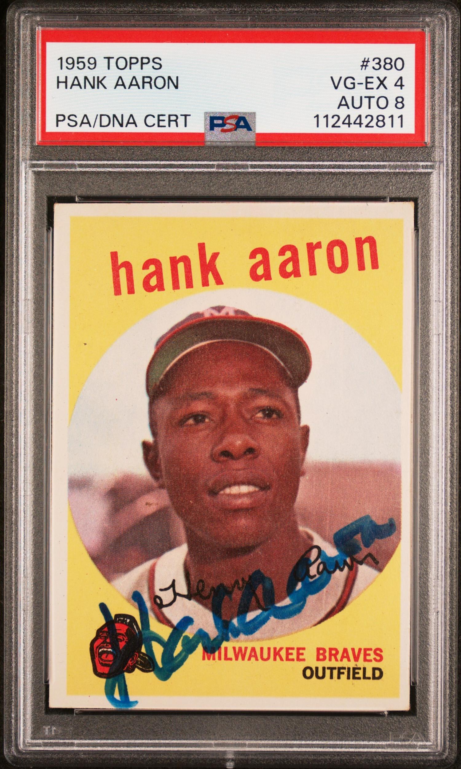 1959 Topps Hank Aaron Signed Autograph Card No. 380 (PSA 4 VG-EX, AUTO 8)