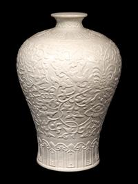 A Carved White Glazed Porcelain Meiping Vase