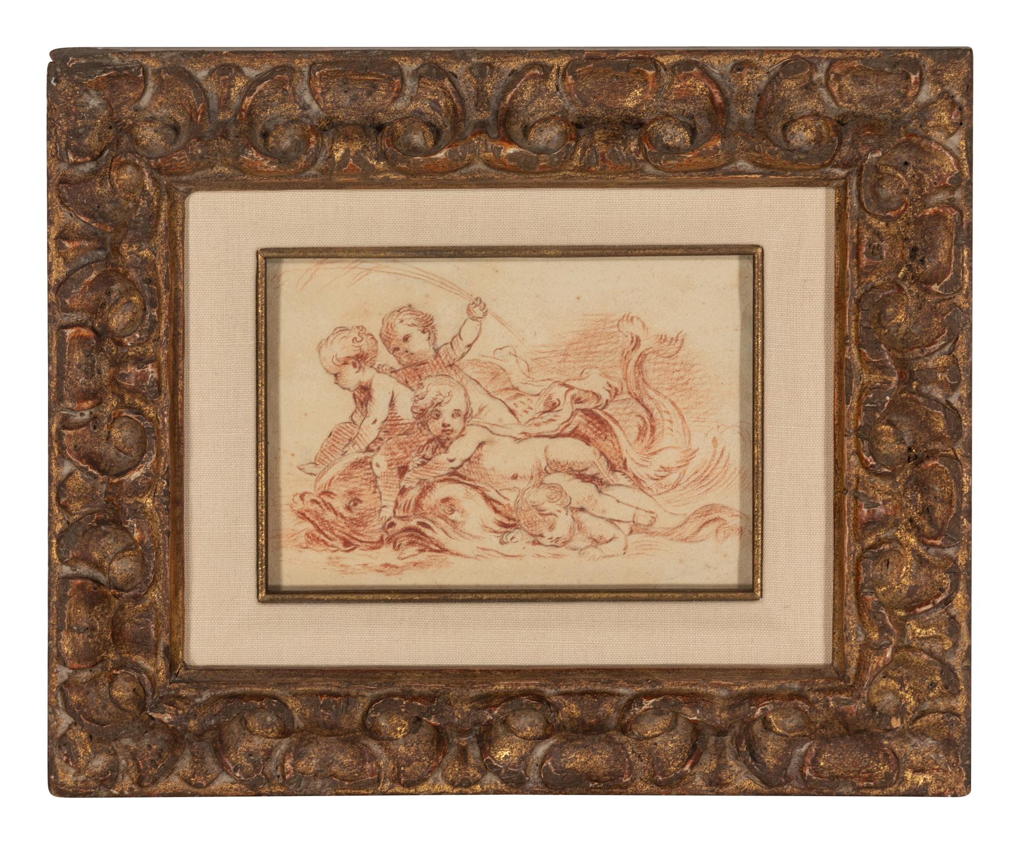 Four Putti Frolicking with Dolphins