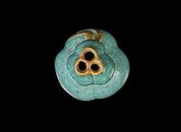 A small Chinese "Robin's-Egg"-glazed molded lobed double-gourd cabinet vase, Qing dynasty 爐鈞釉小葫蘆瓶 清