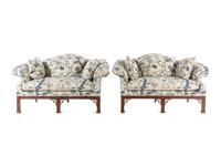 A Pair of Chinese Chippendale Style Mahogany Sofas