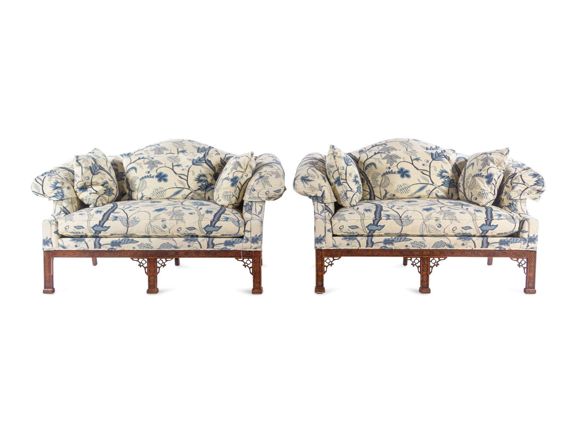 A Pair of Chinese Chippendale Style Mahogany Sofas