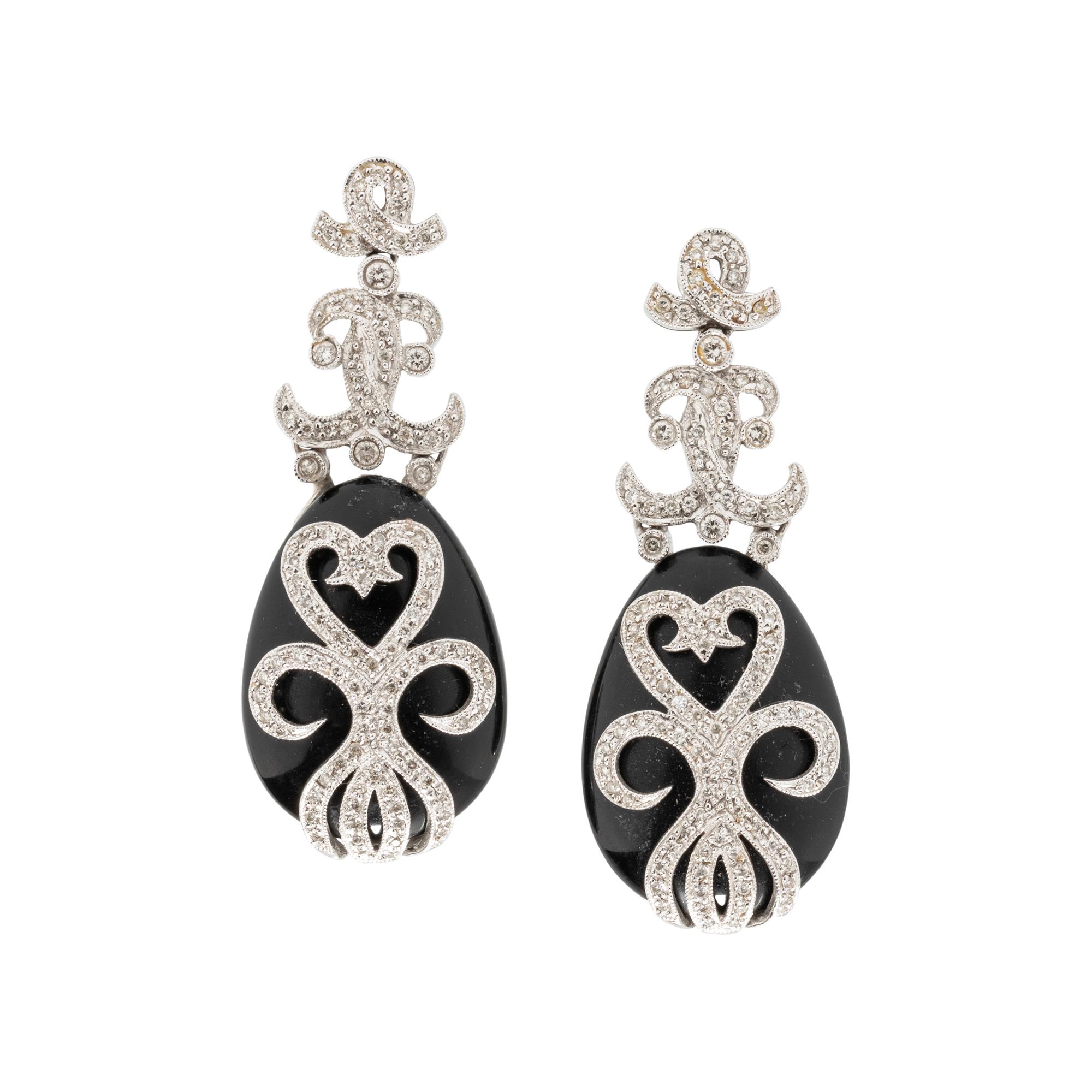 WHITE GOLD, DIAMOND, AND BLACK HARDSTONE DEMI PARURE