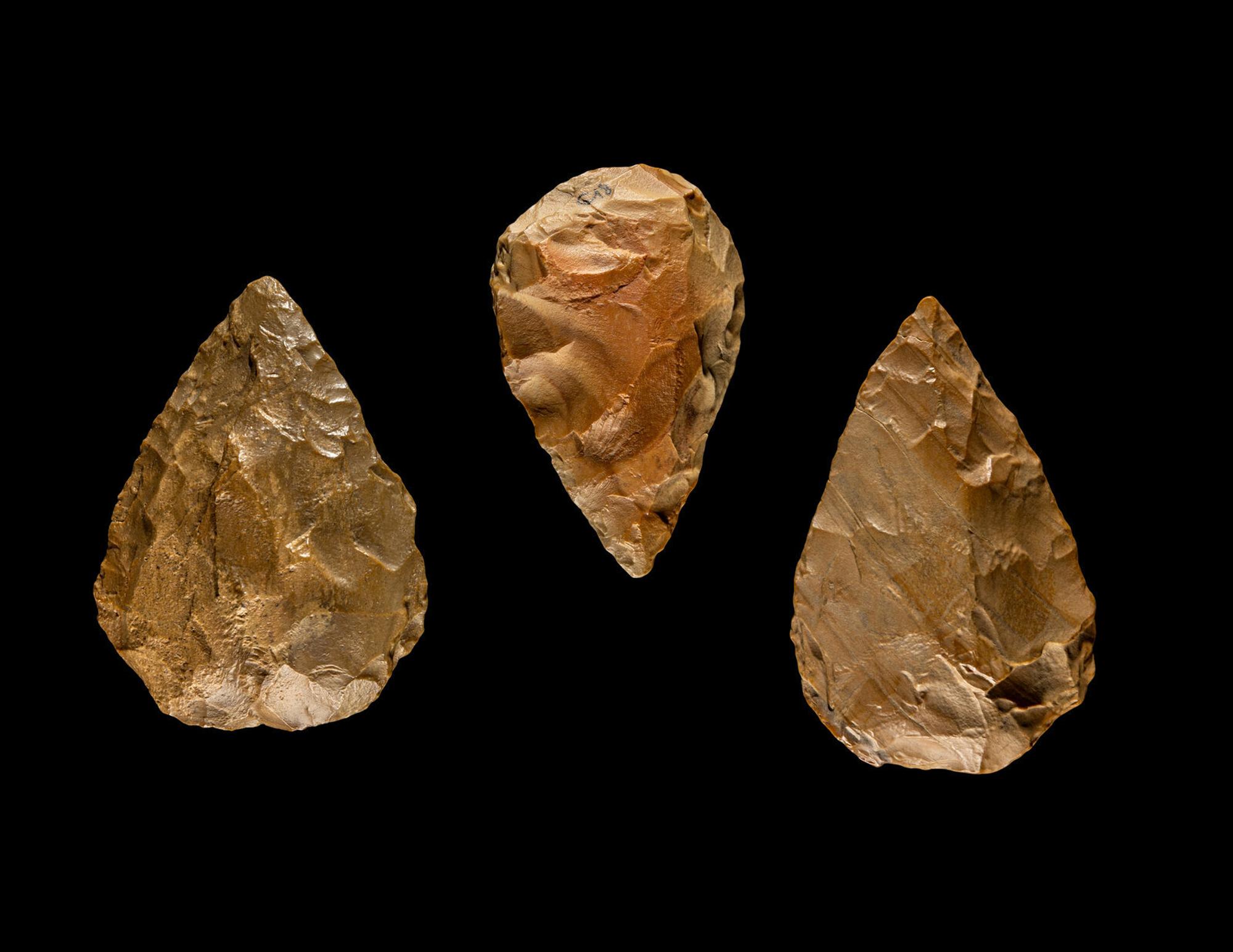 Three Paleolithic Flint Hand Axes