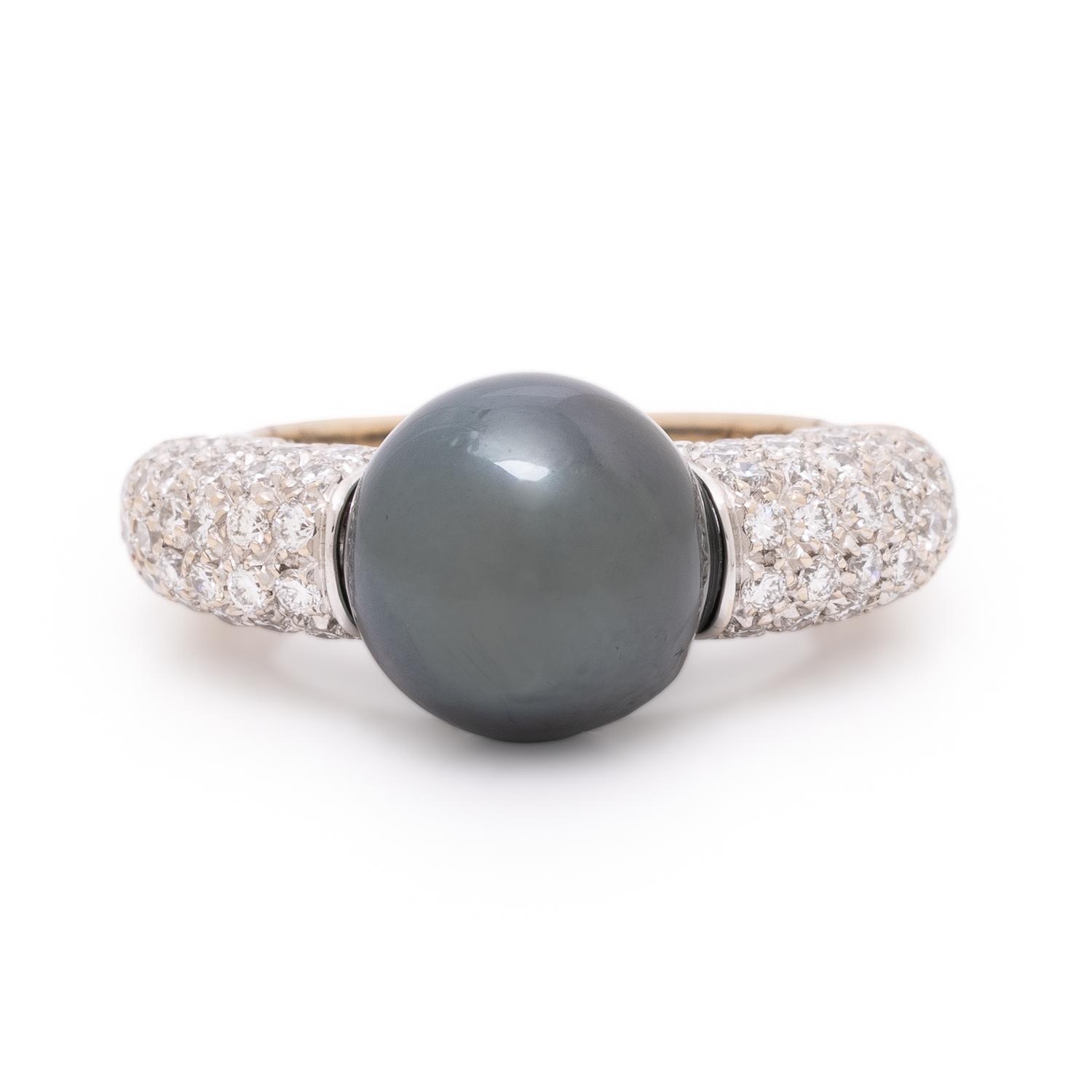 Cultured Gray Pearl, Diamond, and White Gold Ring