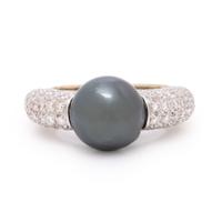 Cultured Gray Pearl, Diamond, and White Gold Ring