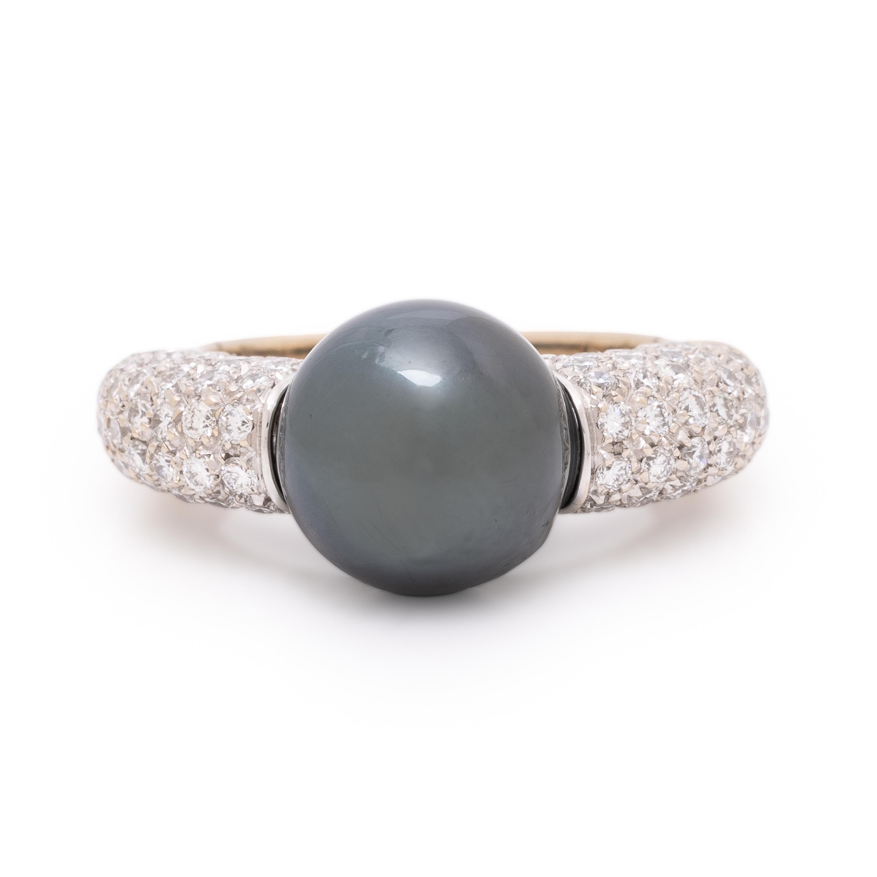 Cultured Gray Pearl, Diamond, and White Gold Ring
