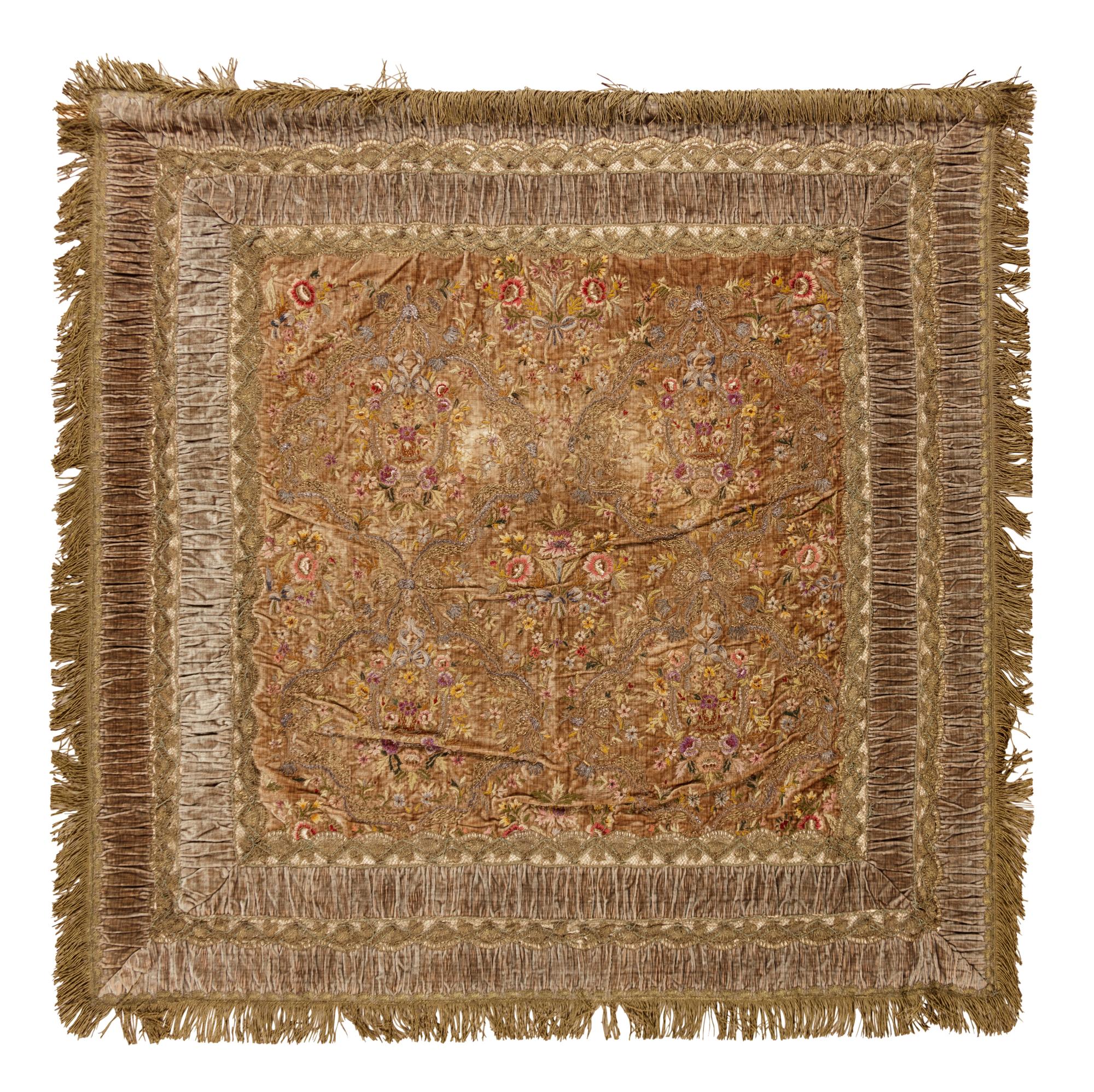 A Continental Metallic Thread Embroidered Panel