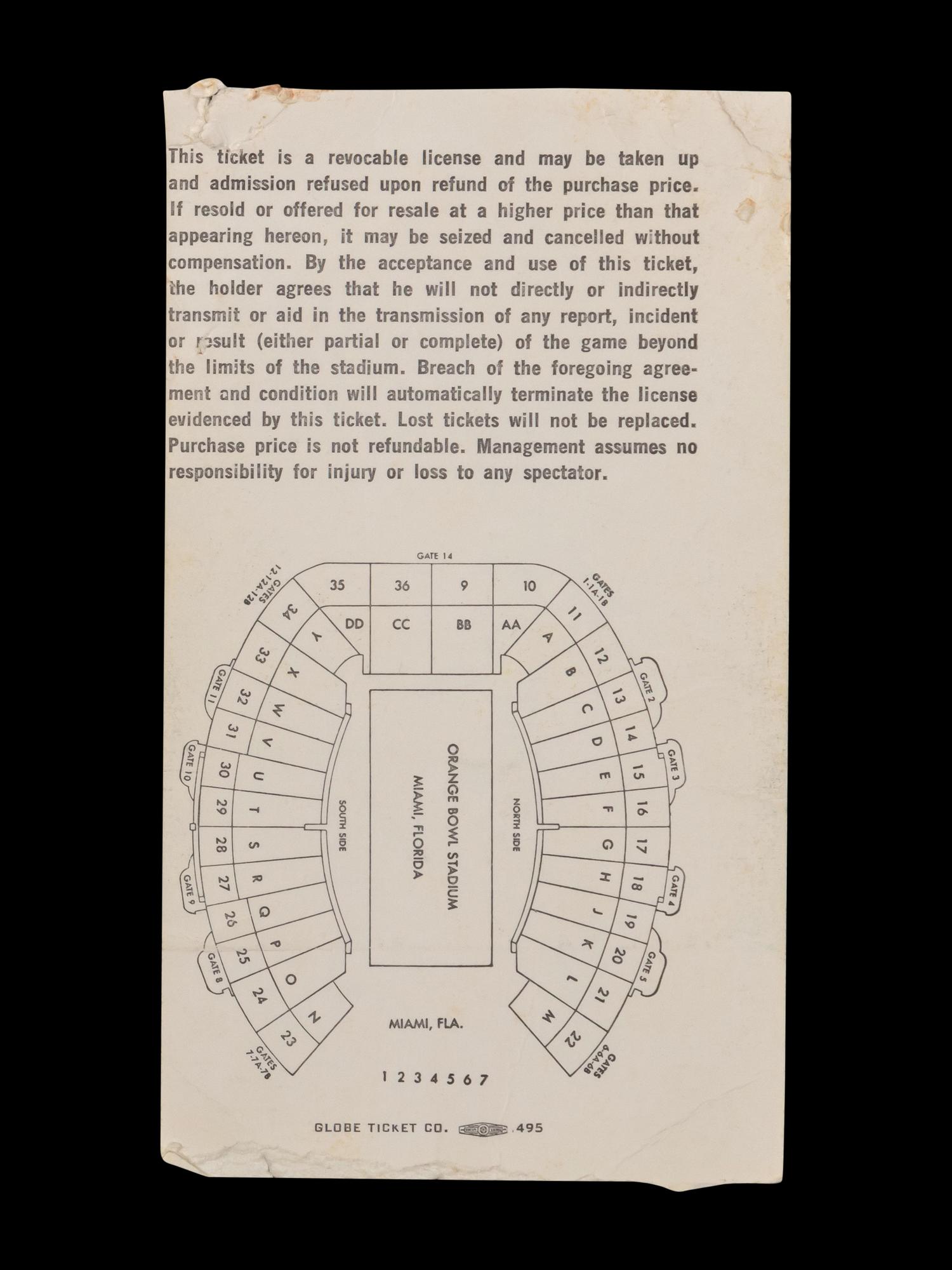 A Super Bowl II Ticket Stub