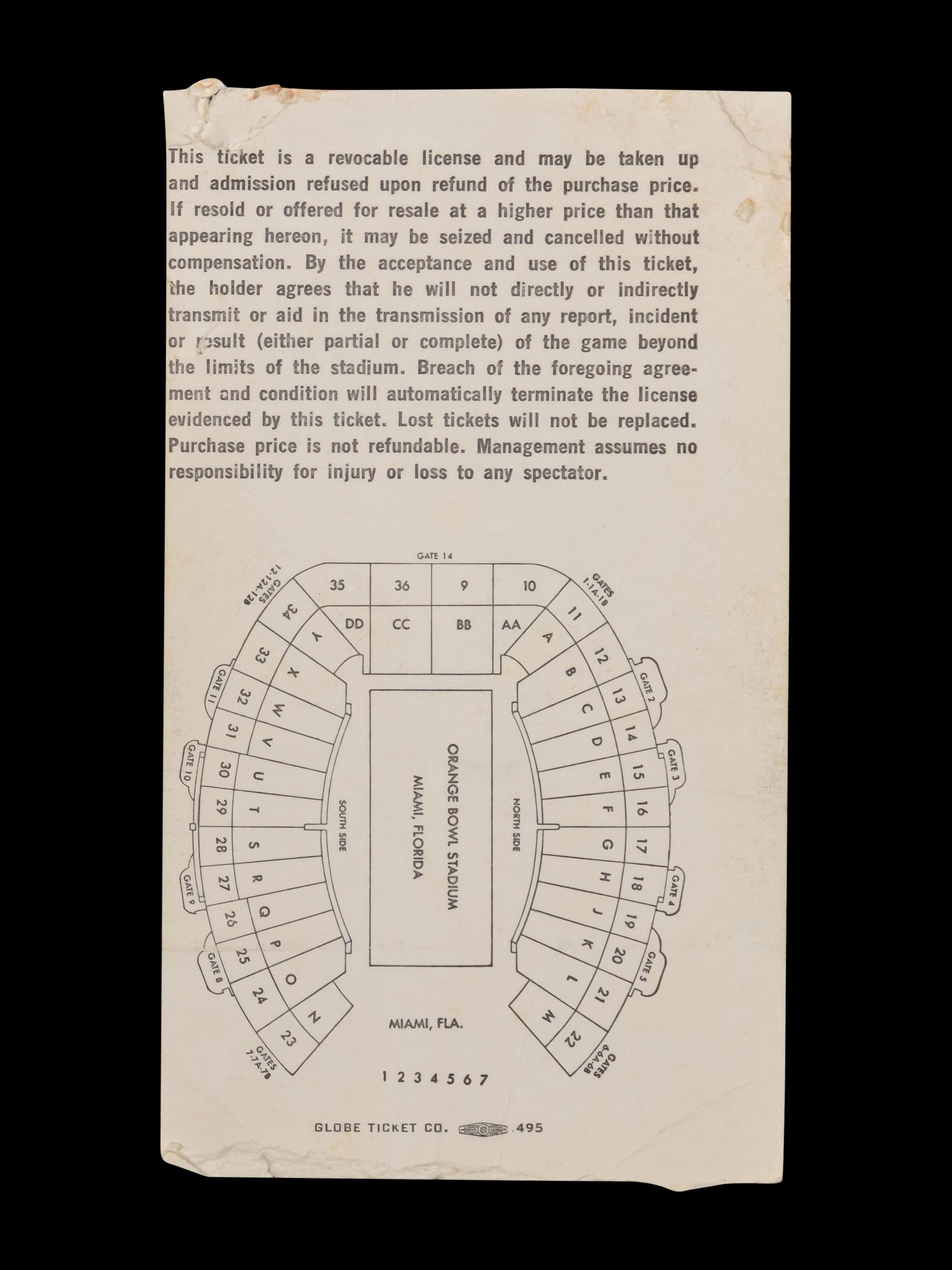 A Super Bowl II Ticket Stub