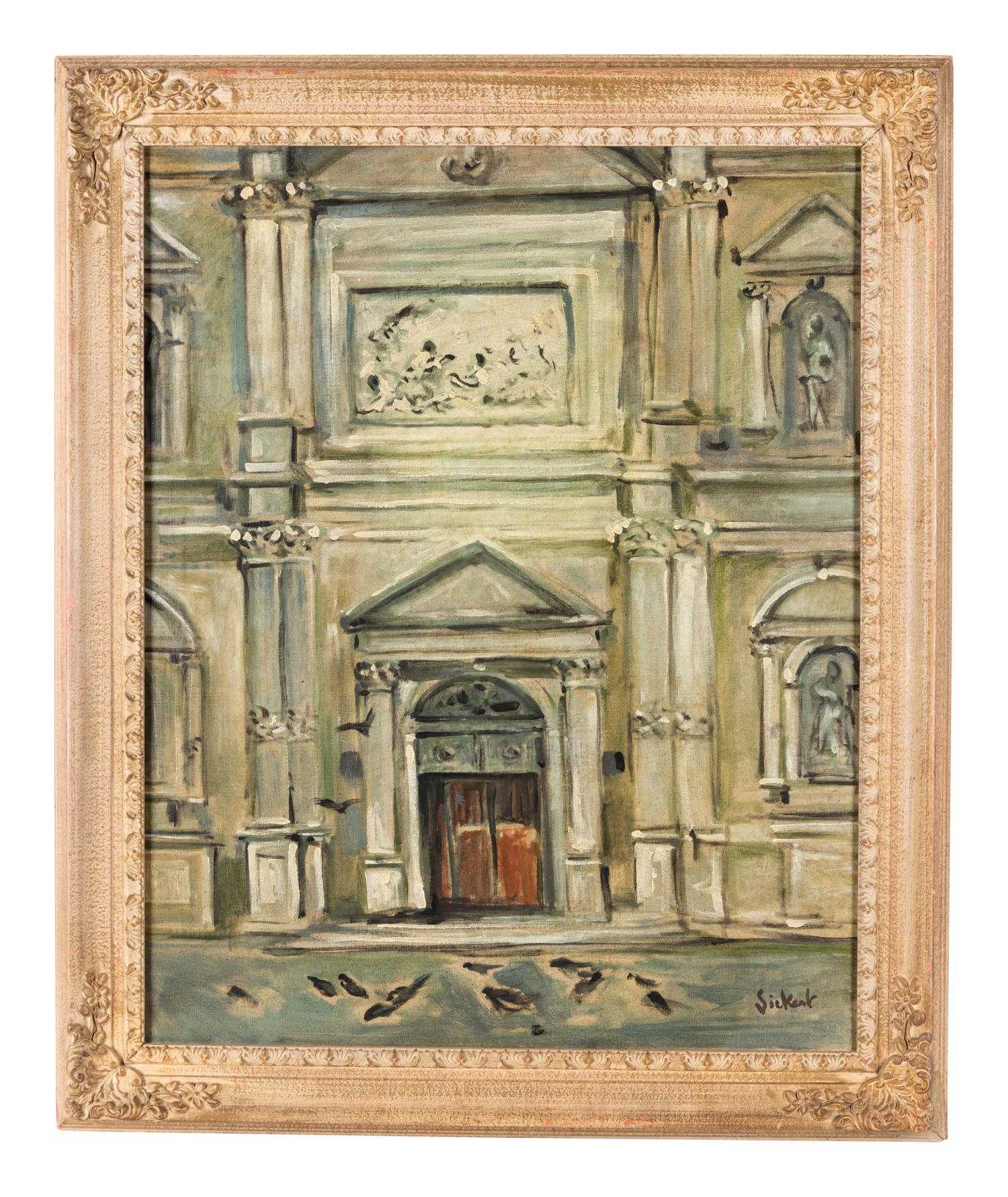 Building Facade with Pigeons