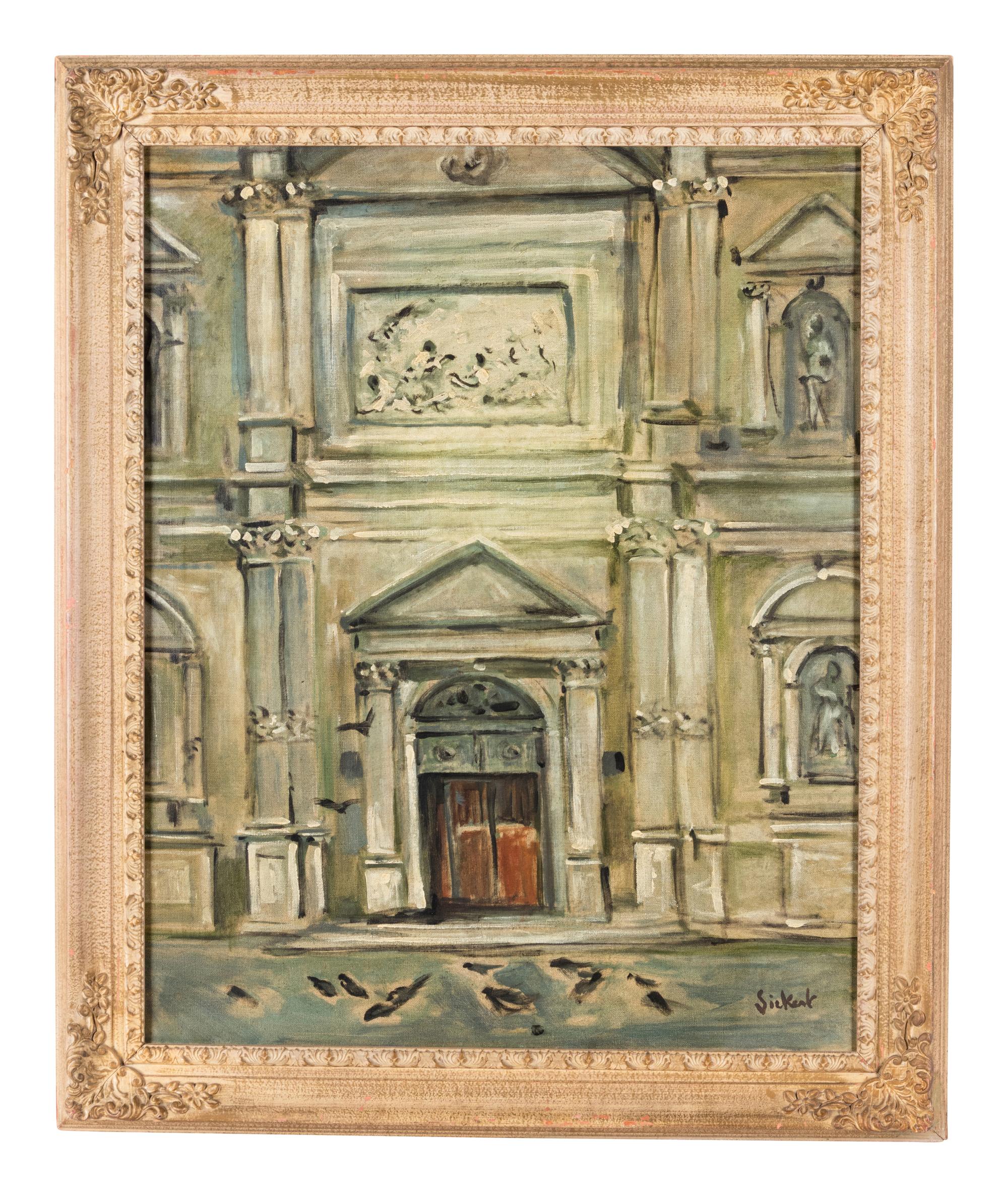 Building Facade with Pigeons