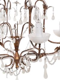 A Continental Gilt Metal and Opaline Glass Six-Light Chandelier