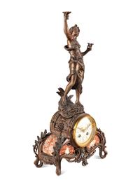 A French Cast Metal and Marble Figural Clock