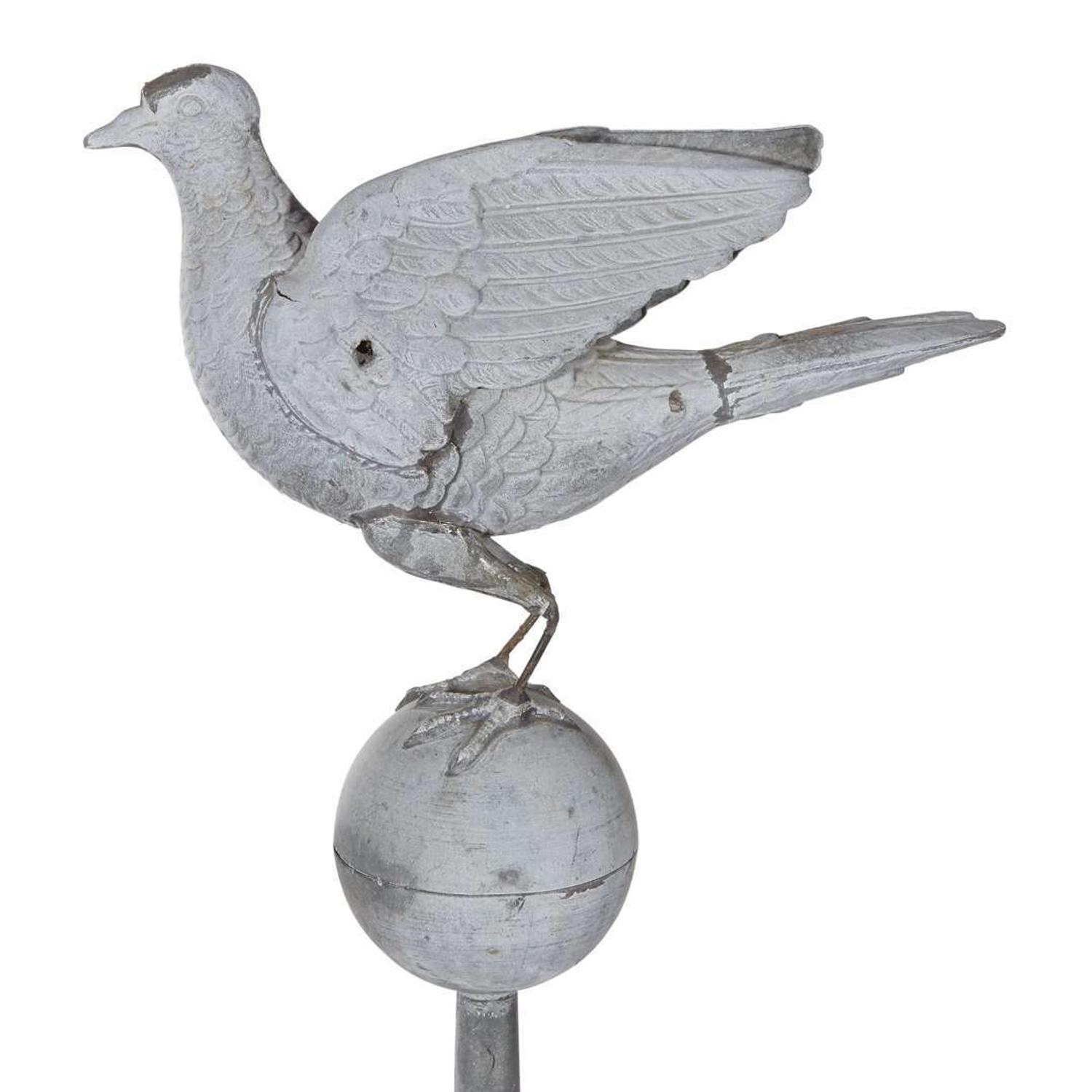 A full-bodied zinc weathervane of a pigeon late 19th/early 20th century