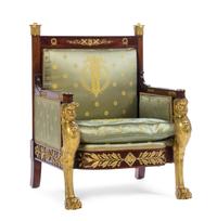 An Empire Gilt Bronze Mounted Mahogany Bergere Height 40 inches. — EARLY 19TH CENTURY