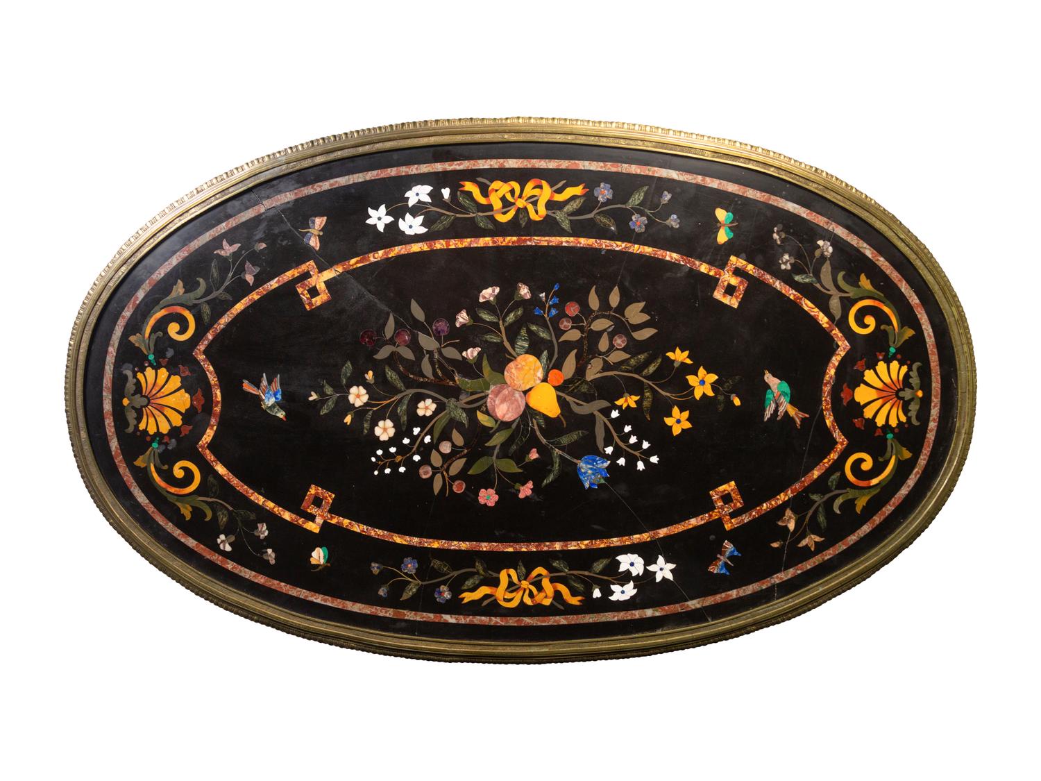 A Louis XVI Style Gilt Bronze Mounted Pietra Dura-Top Center Table