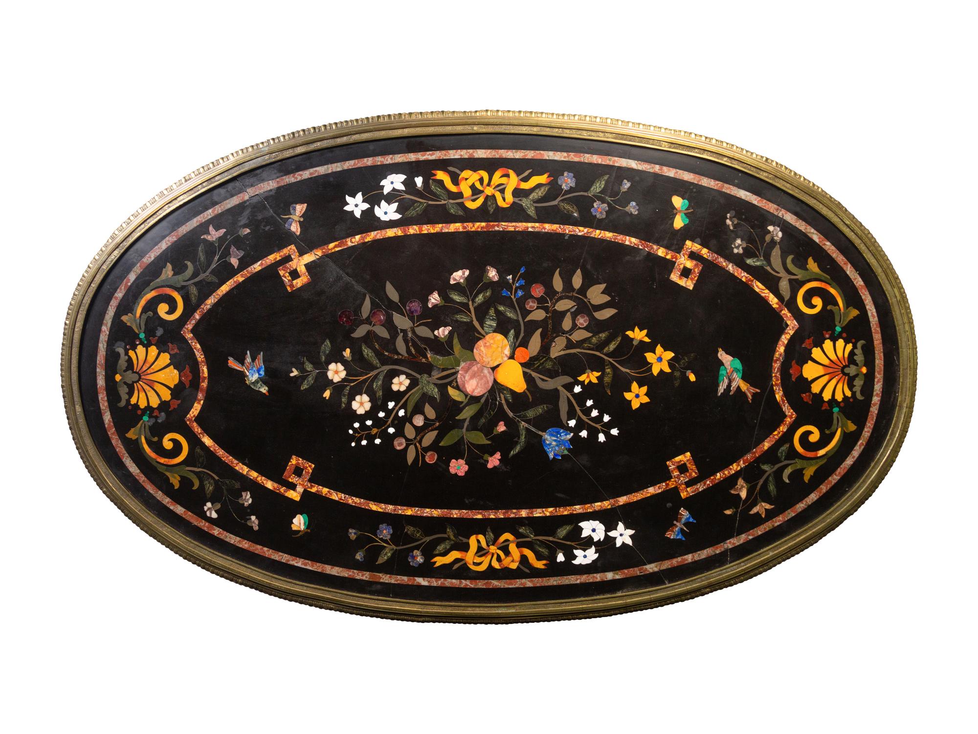 A Louis XVI Style Gilt Bronze Mounted Pietra Dura-Top Center Table