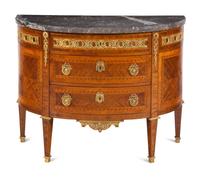A Louis XVI Gilt Bronze Mounted Parquetry Marble-Top Commode