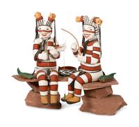 Koshare Fishers, two figures with fish and watermelon bowls