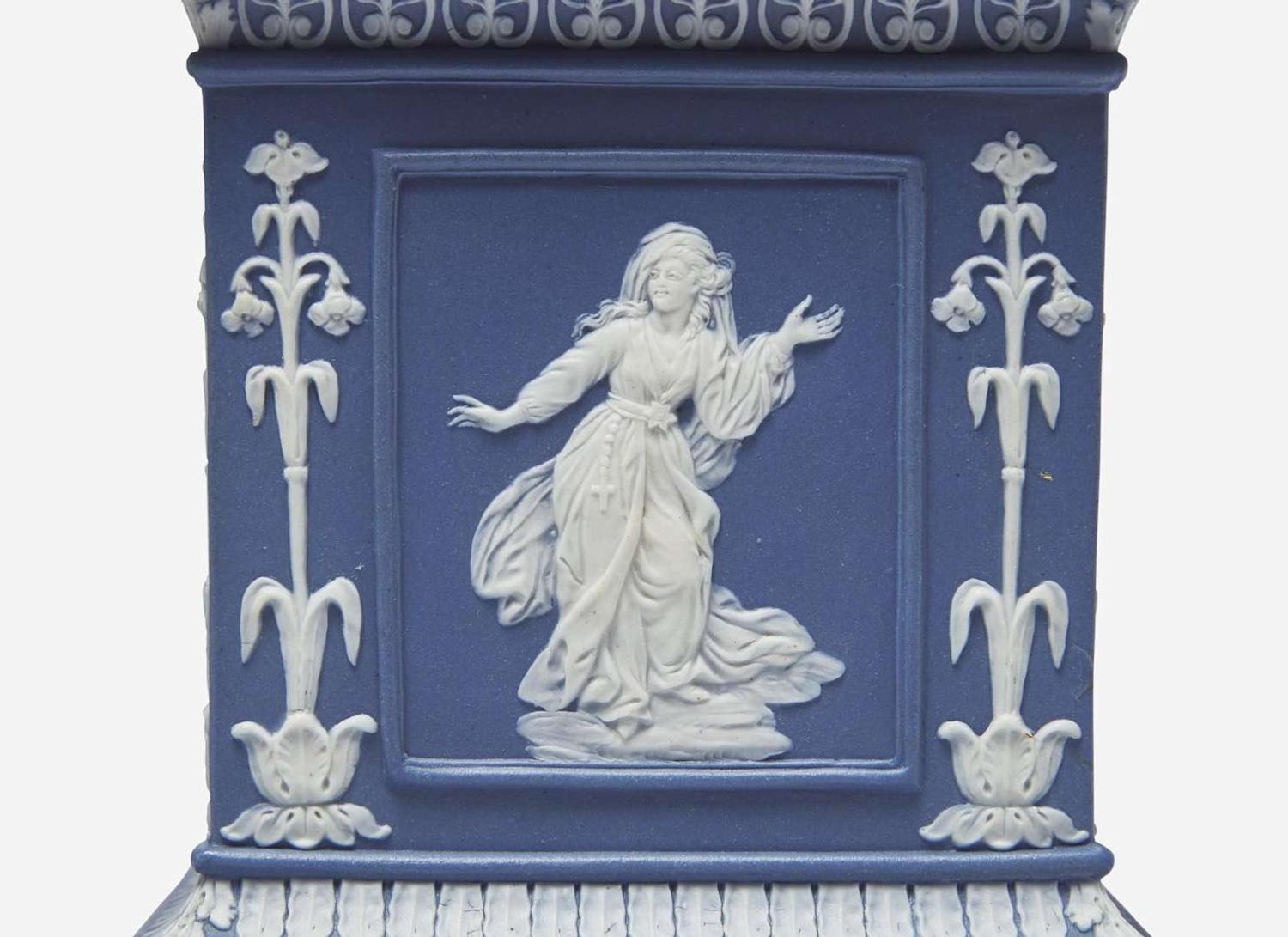 A Neale & Co. Blue Jasperware Three-Piece Garniture, UK, 1780s