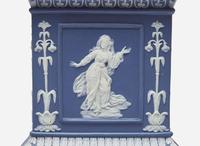 A Neale & Co. Blue Jasperware Three-Piece Garniture, UK, 1780s