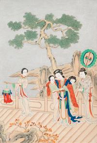 Two Chinese Ink and Color on Paper Paintings Depicting Ladies