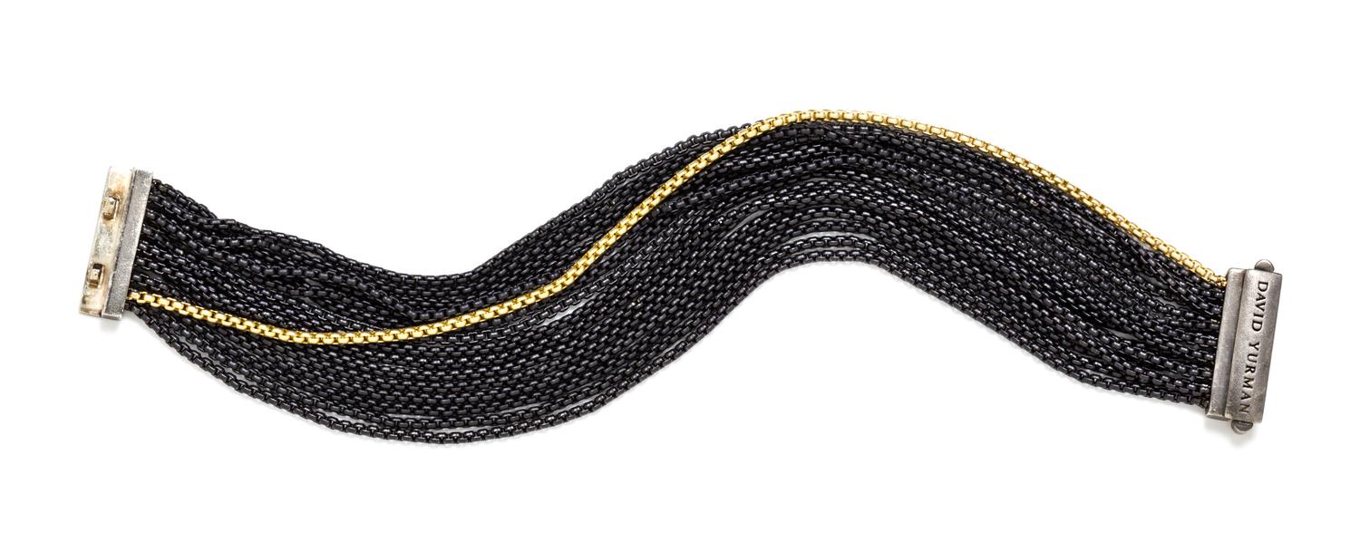 A Blackened Sterling Silver and 18 Karat Yellow Gold 'Eight-Row' Bracelet, David Yurman, 28.10 dwts.
