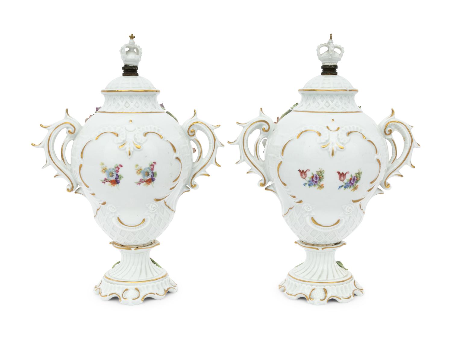 A Pair of German Porcelain Urns