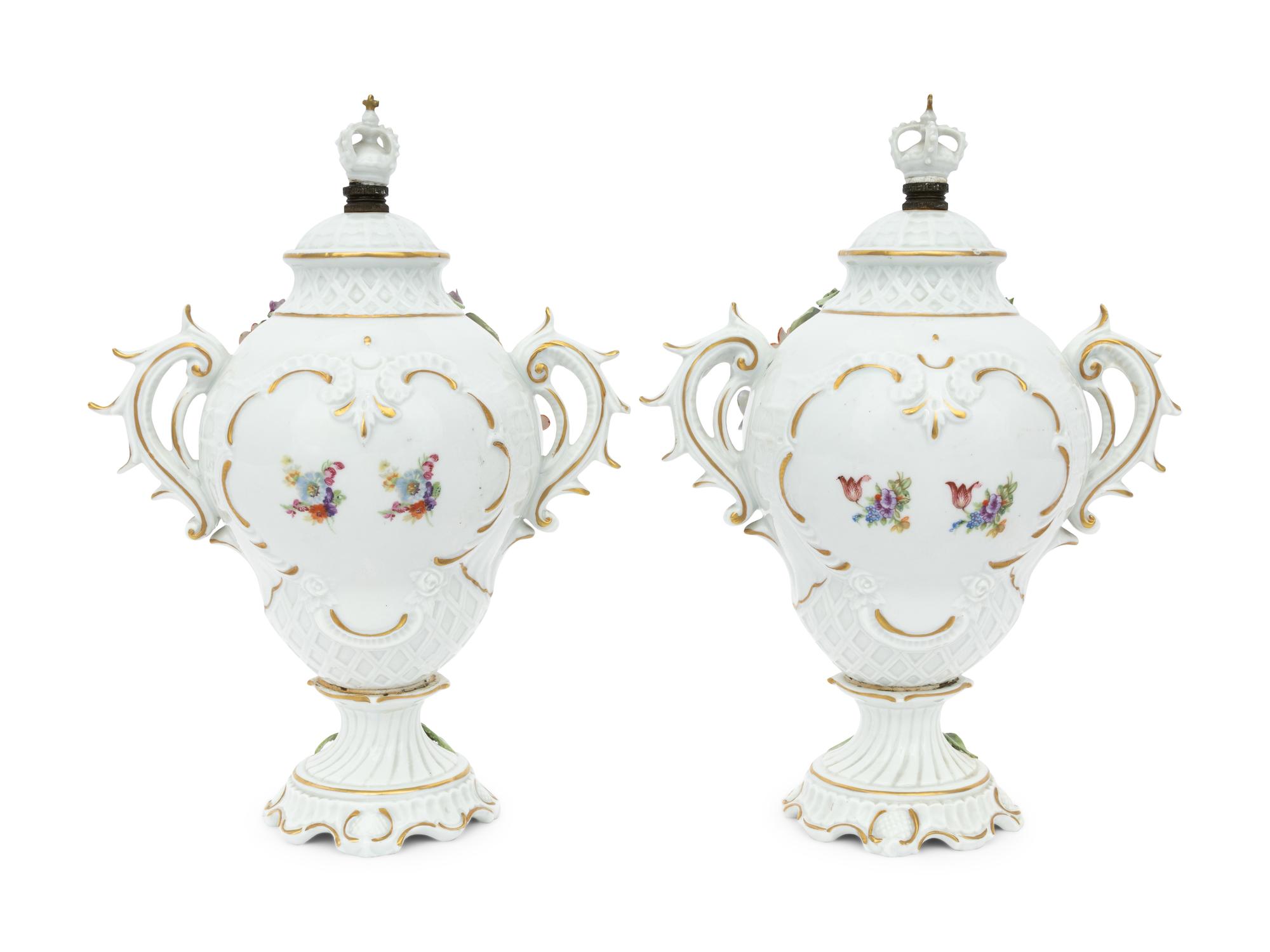 A Pair of German Porcelain Urns