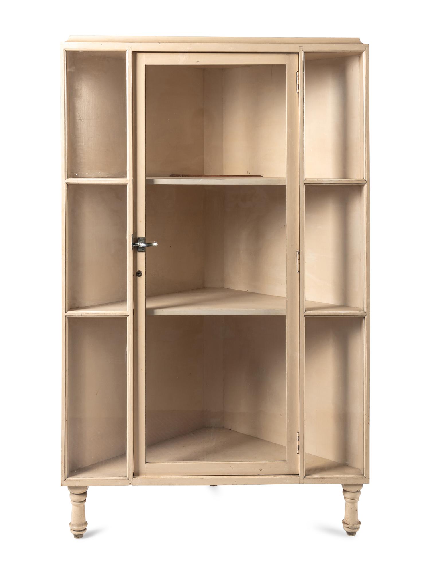 A Cream Painted Corner Laboratory Cabinet