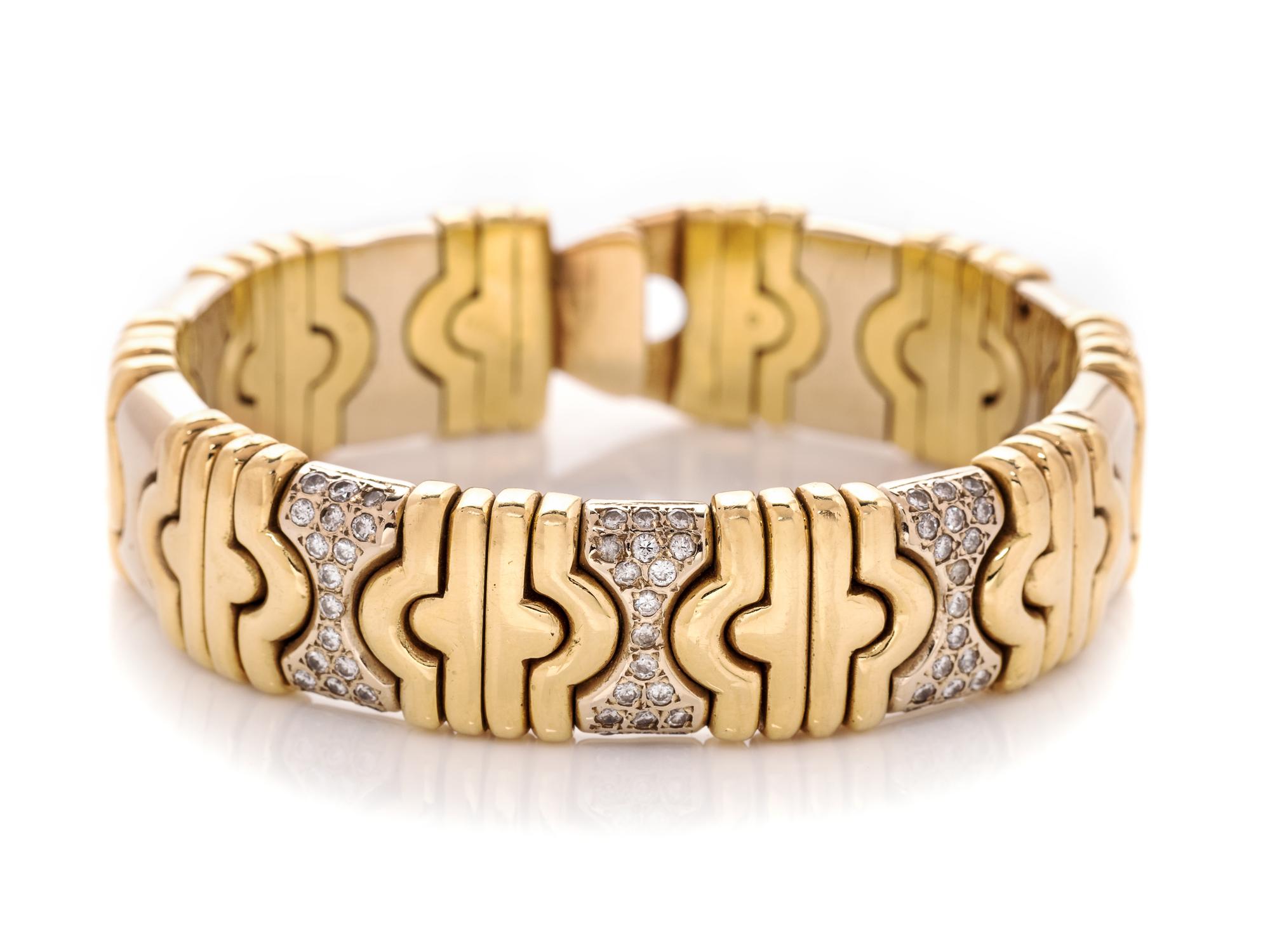 A Bicolor Gold and Diamond Cuff Bracelet,