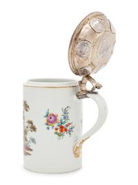 A Silver Mounted Meissen Porcelain Tankard
